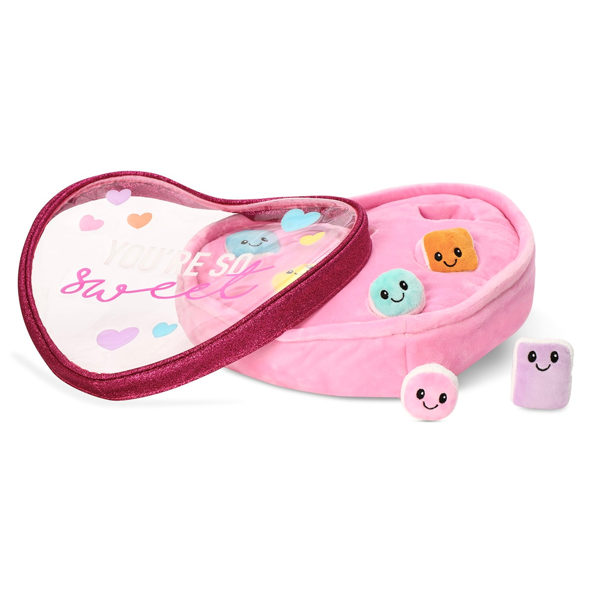 Peluche boîte rose de chocolat