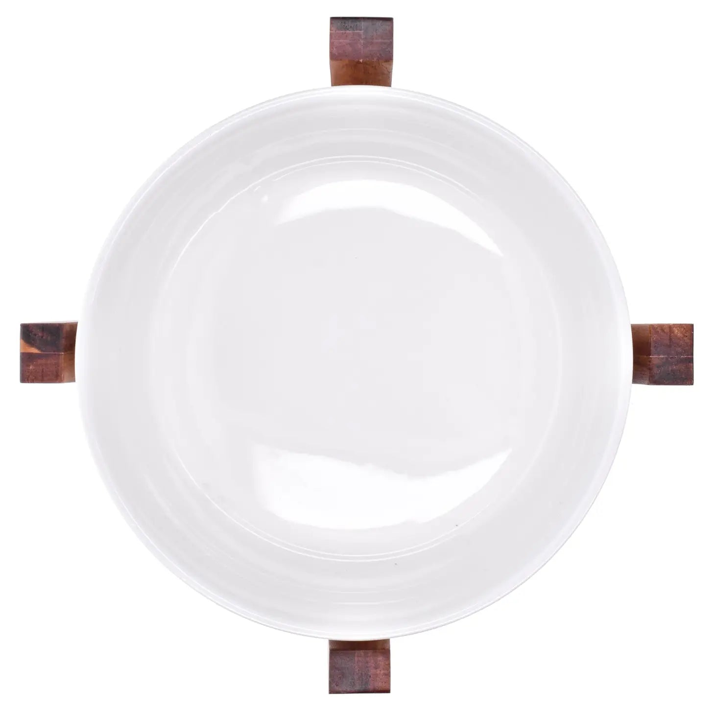 White Porcelain Salad Bowl with Wood Base
