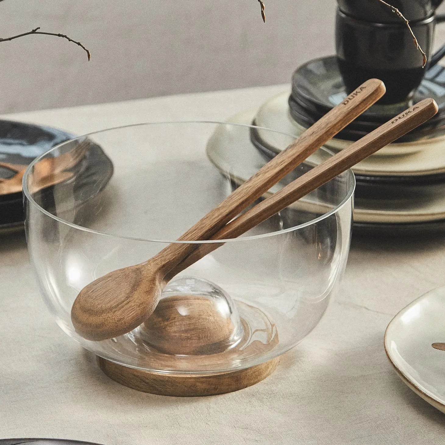 Acacia Wood and Glass Serving Bowl