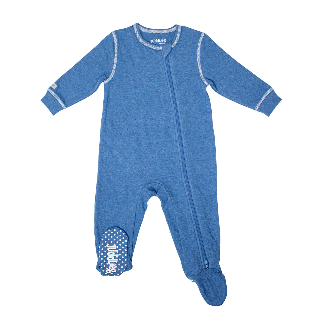 Baby Footed Two-Way Zipper Sleeper - Denim Fleck