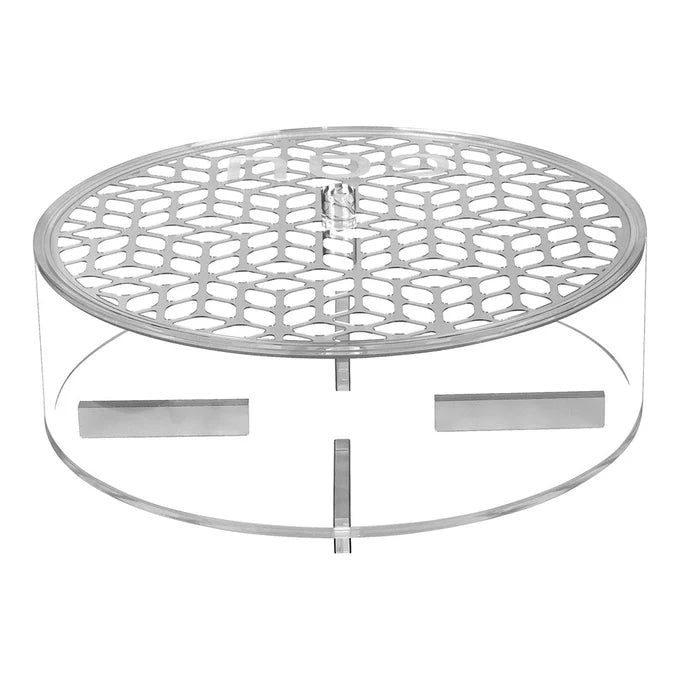 lucite lasercut round matzah box - silver