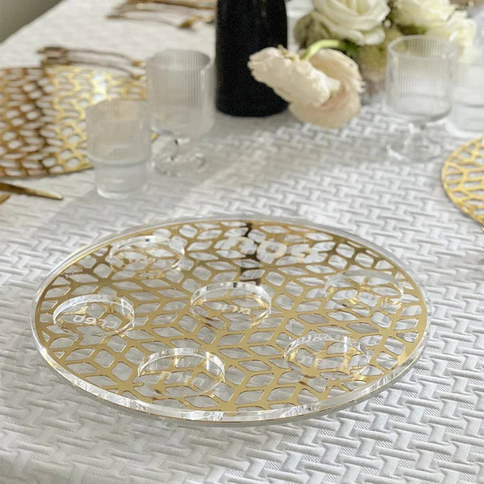 lucite lasercut seder plate - gold