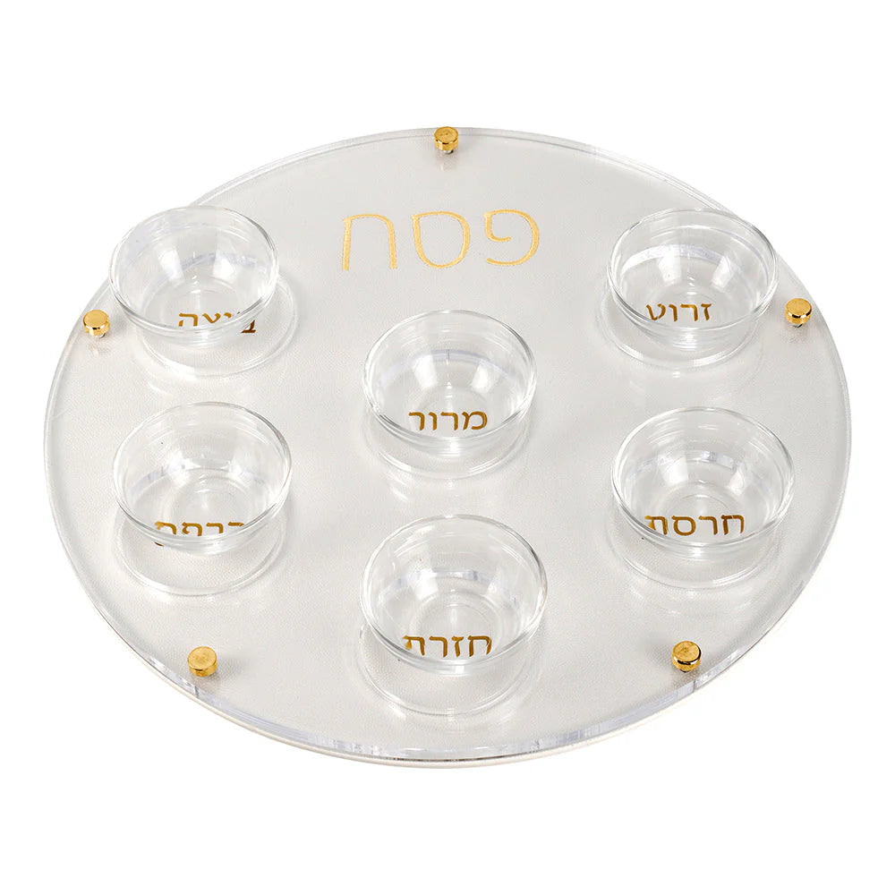Lucite Seder Plate with Leatherette Backing - Gold