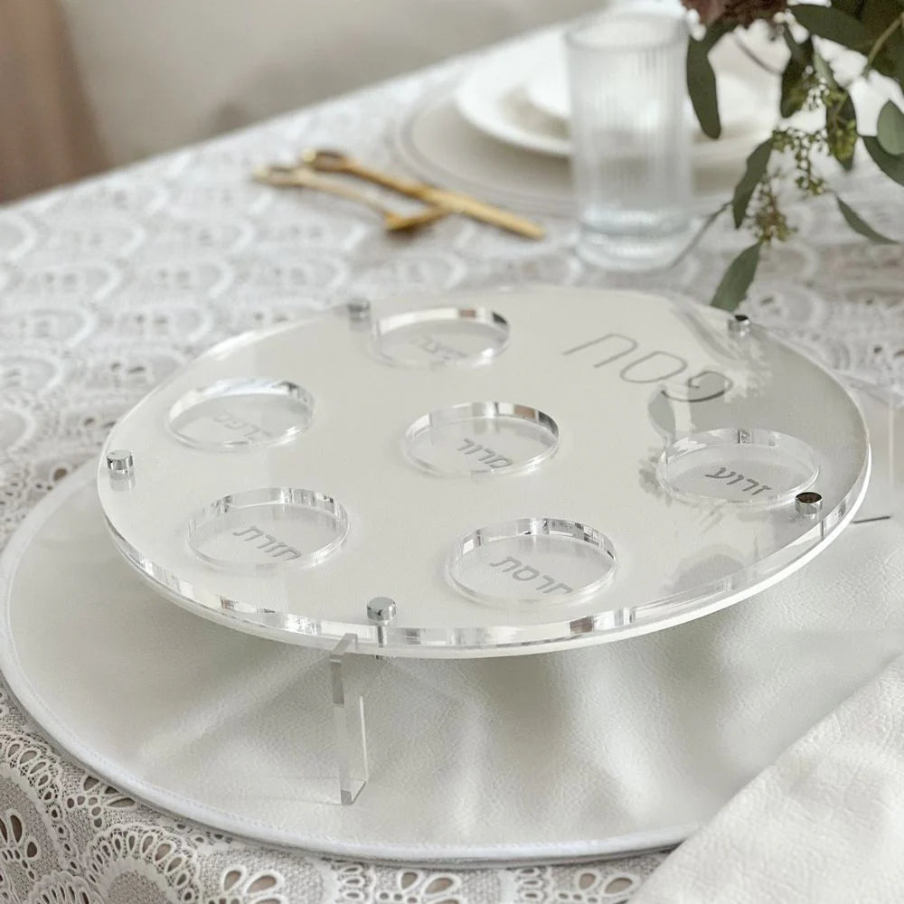 Lucite Seder Plate with Leatherette Backing - silver