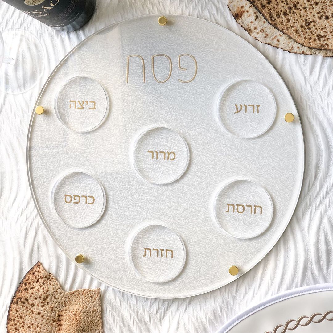 Lucite Seder Plate with Leatherette Backing - Gold