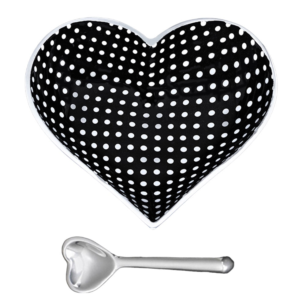 Coeur noir à pois blancs avec cuillère en forme de coeur