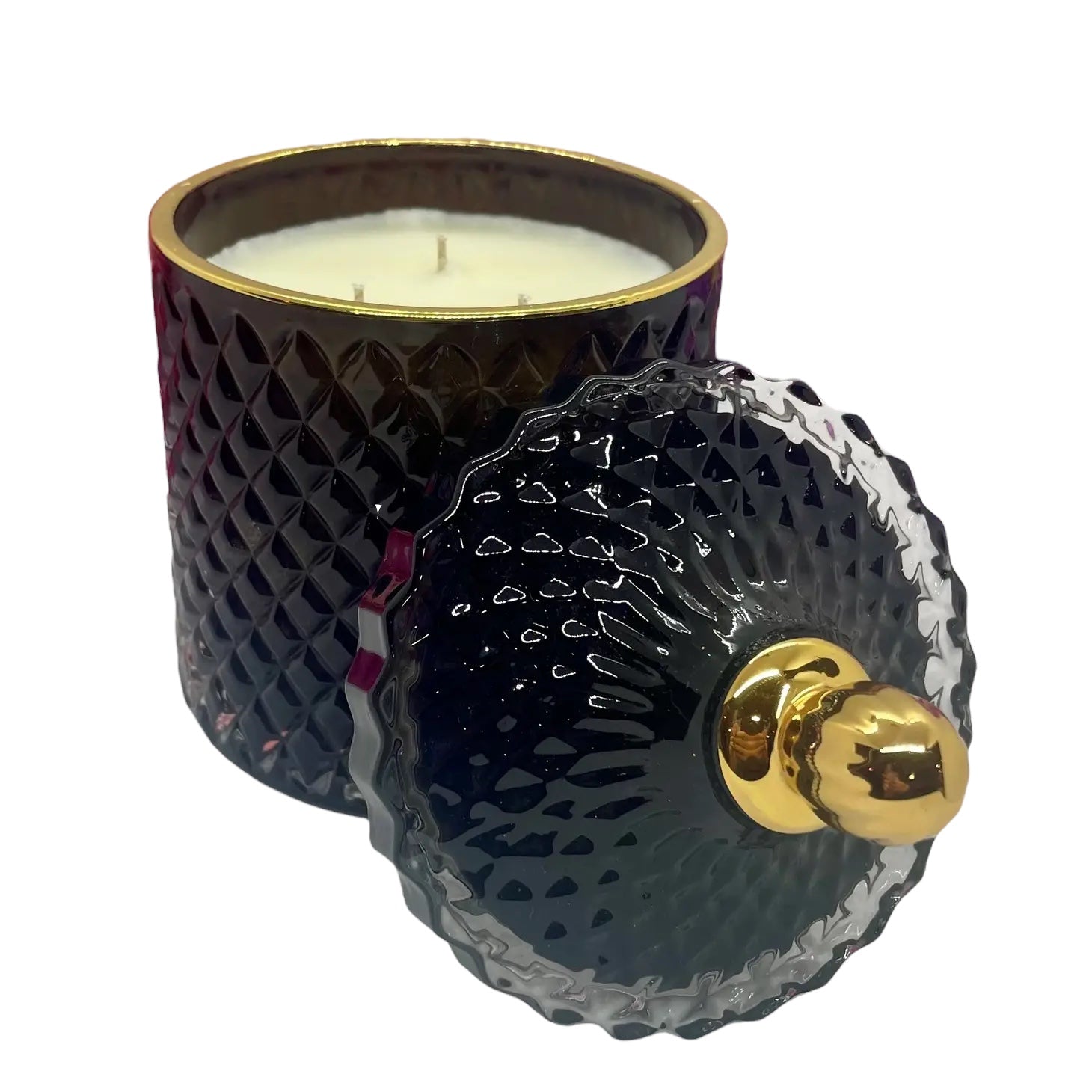 Large Soy Candle - Geo Diamond Black with Gold Accents, Cardigan