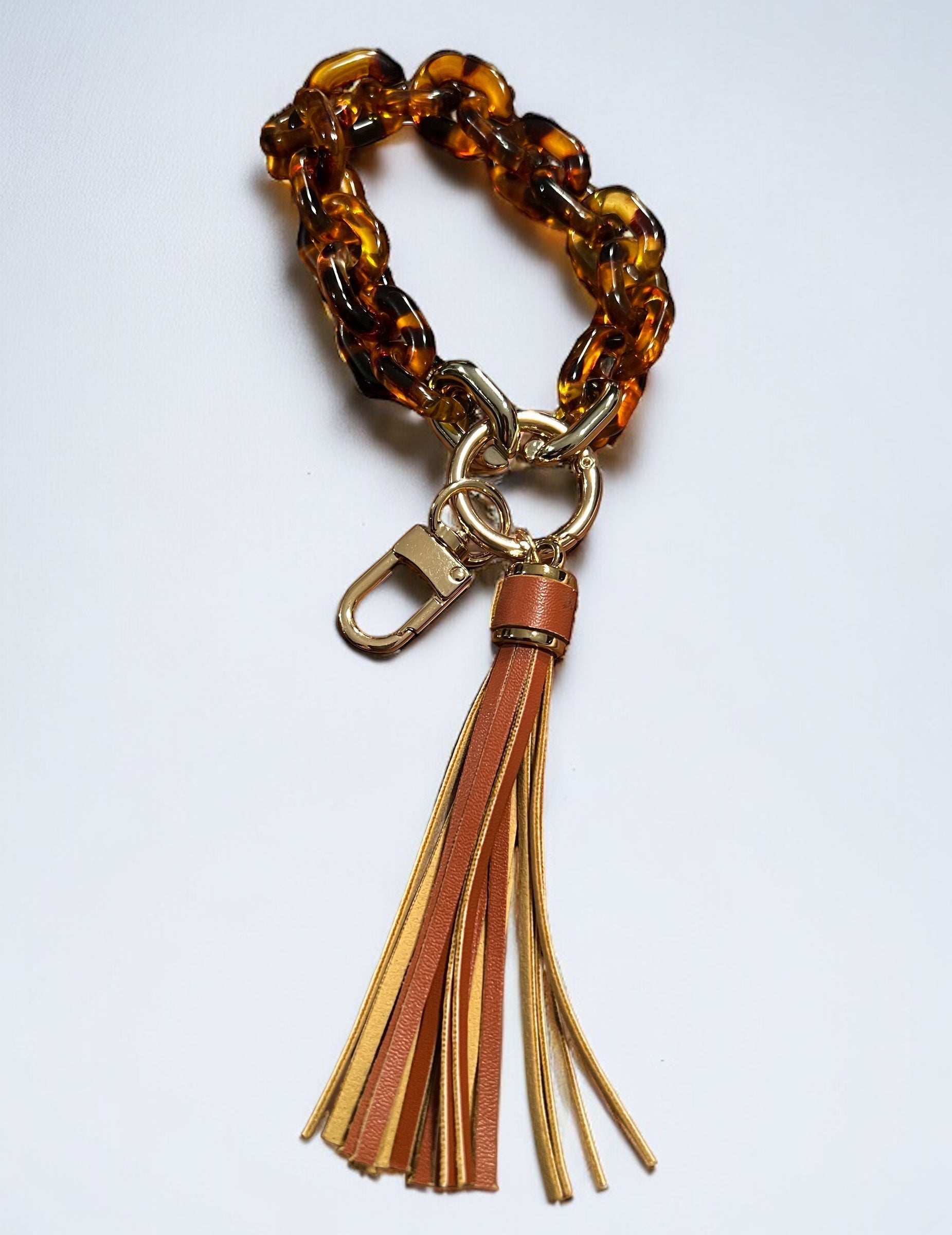 Bracelet à maillons en résine - Écaille de tortue RTS avec pompon marron