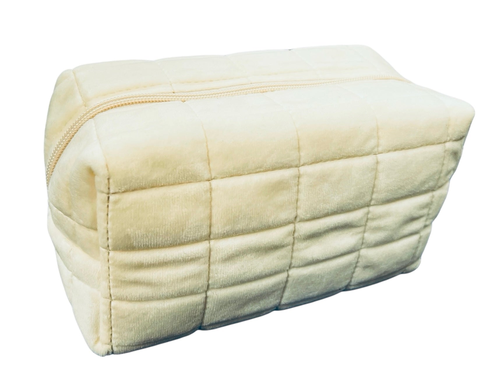 Trousse de toilette matelassée en velours - Crème