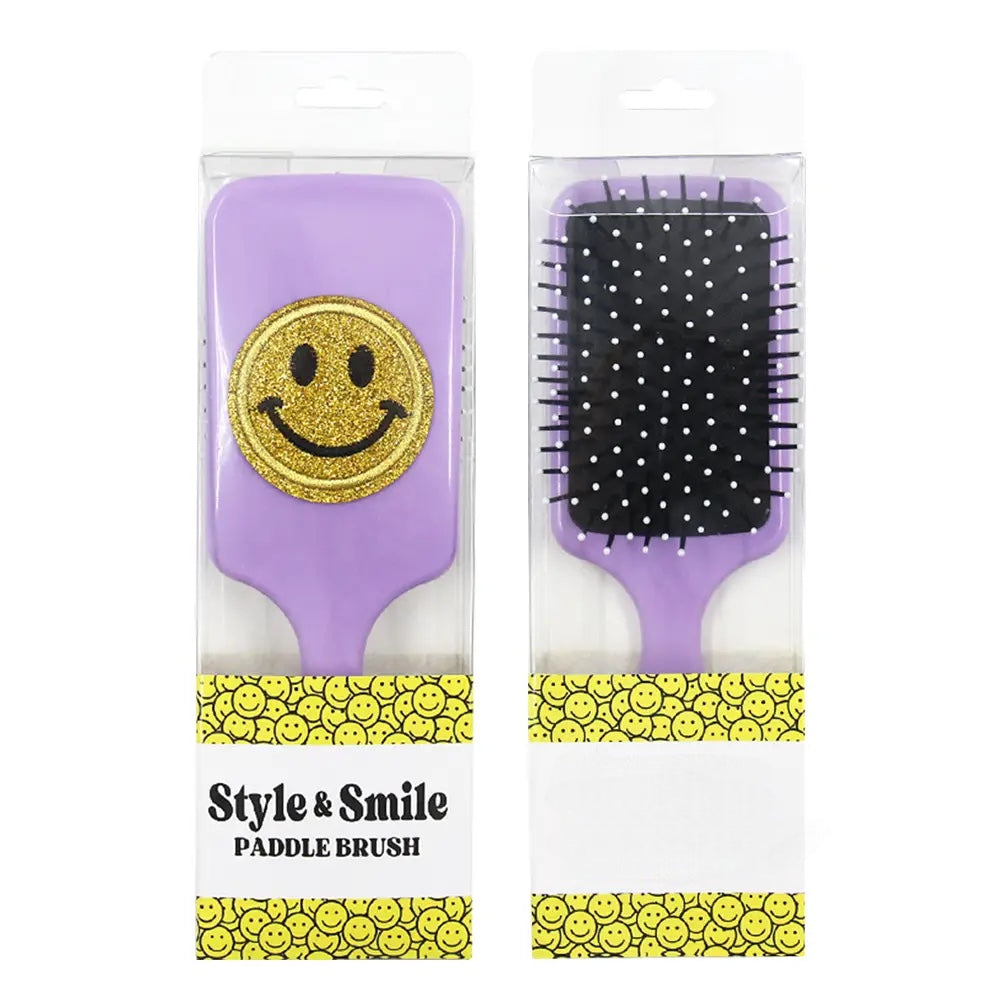 Brosse à cheveux à grande surface brillante et personnalisée avec visage souriant à paillettes