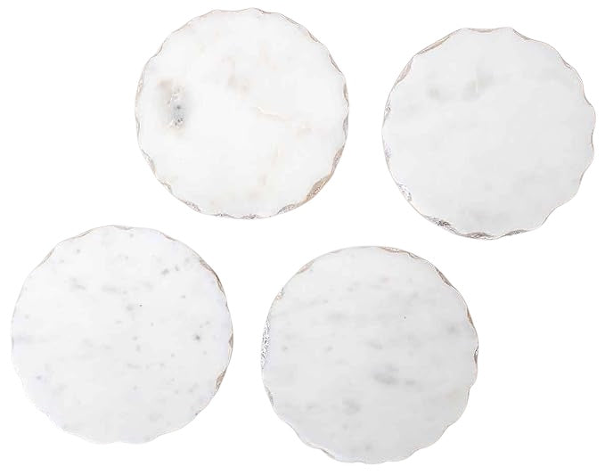 Dessous de verre ronds en marbre à bords argentés (lot de 4)