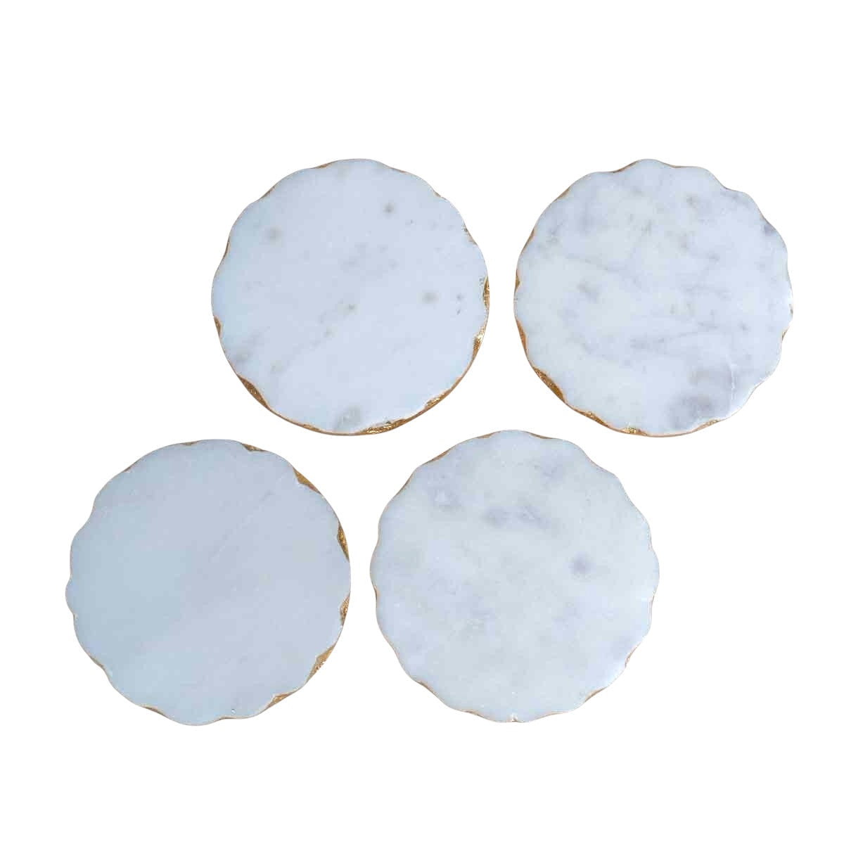 Dessous de verre ronds en marbre à bords dorés (lot de 4)