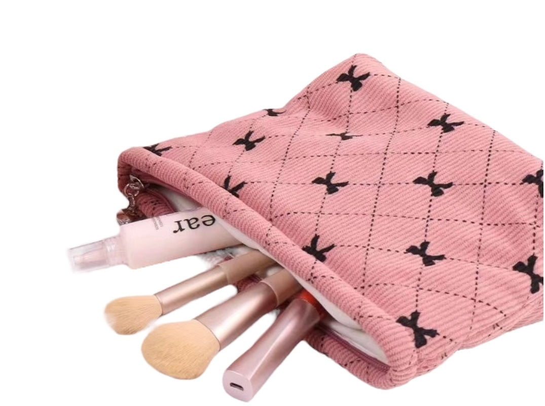 Large Corduroy Sweet Bow Cosmetic Bag
