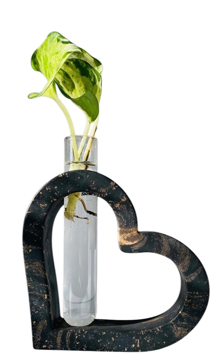 Black and gold Heart Concrete Bud Vase