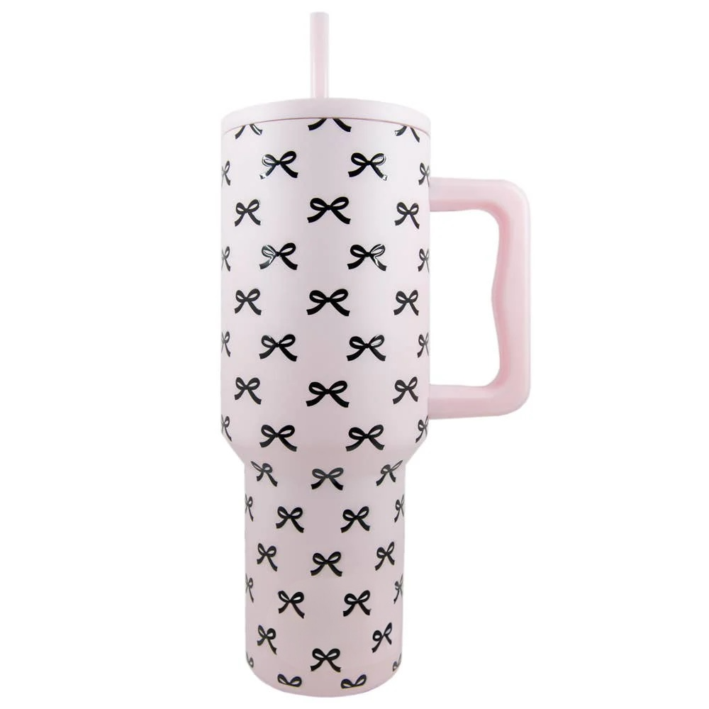 Black & Pink Mini Coquette Bows 38 Oz Tumbler with Handle