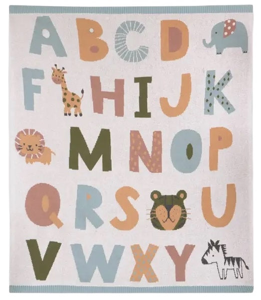 Alphabet blue- Organic Cotton Baby Blanket