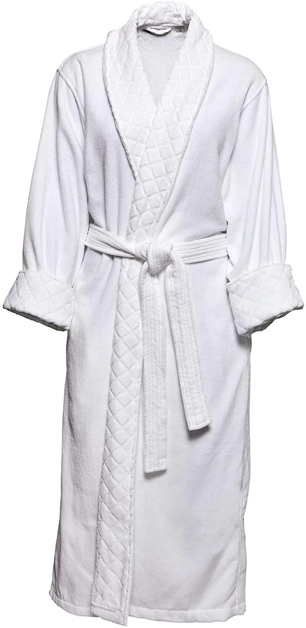 Personalized Hotel Collection Unisex Terry Velour Jacquard Shawl Collar -White