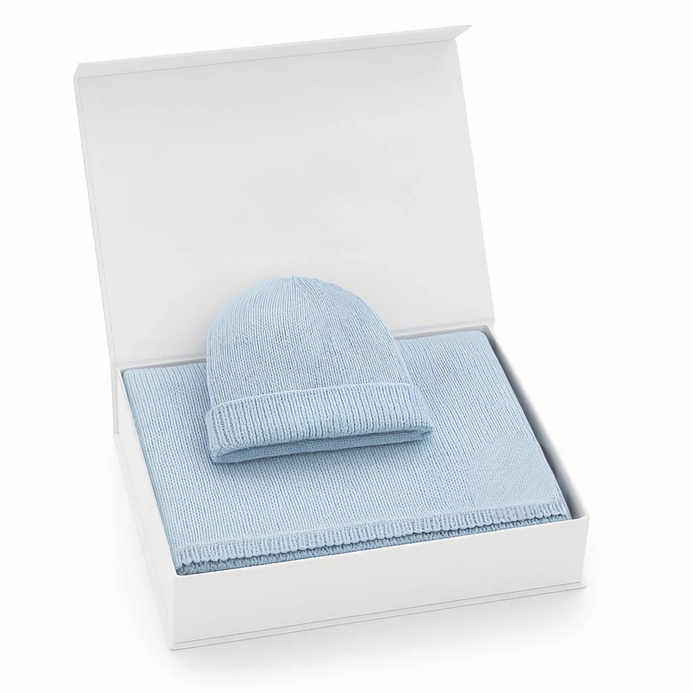 Luxe - 100% Organic Cotton Knit Blanket + Hat Set - sky blue