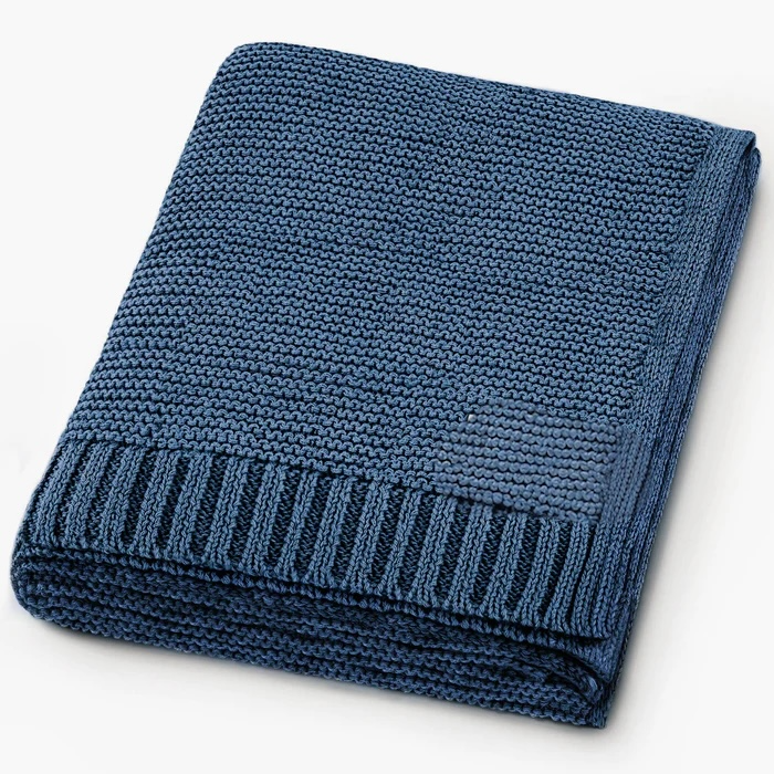 Heritage Knit 100% Organic Cotton Baby Blanket - cobalt