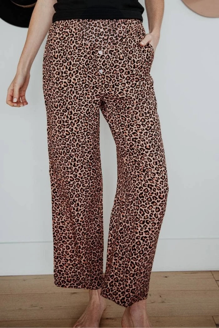Brown Leopard Print Boxer Pajama Pants