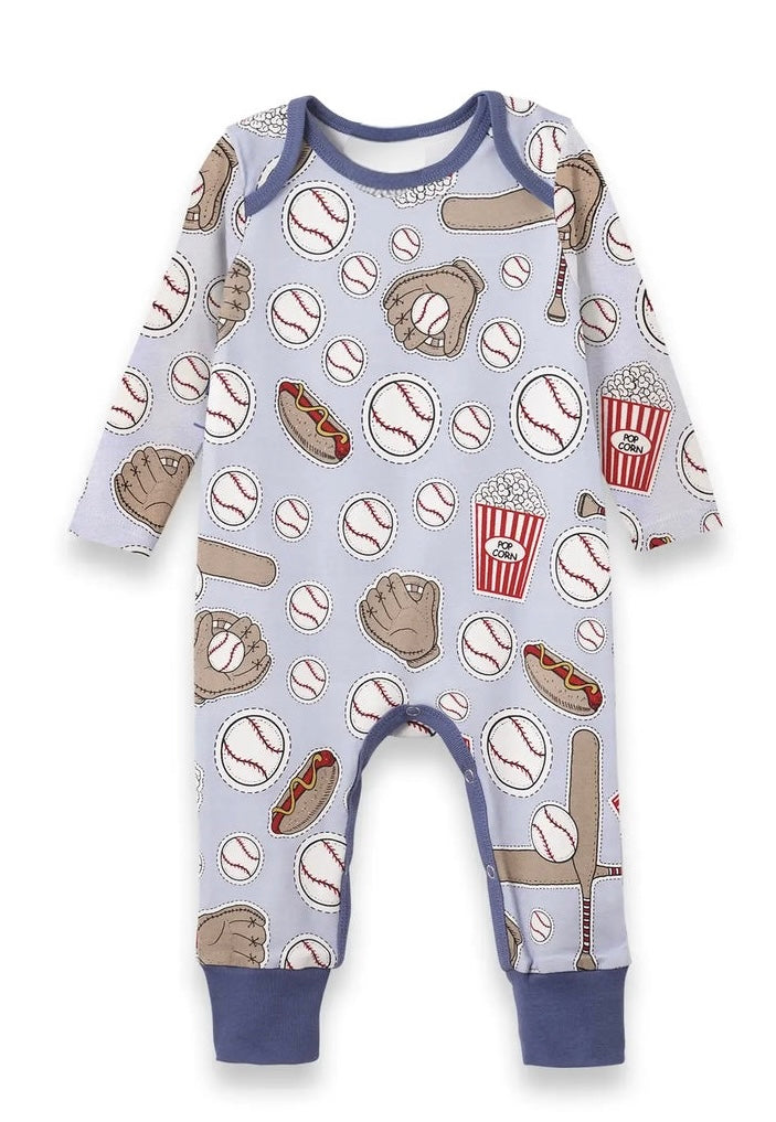 Blue Batter Up Longsleeve romper (9-12M)
