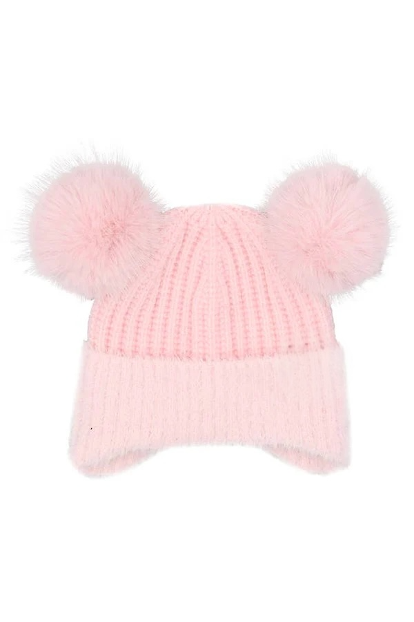 Baby Fur Earflap Pompom Beanie pink