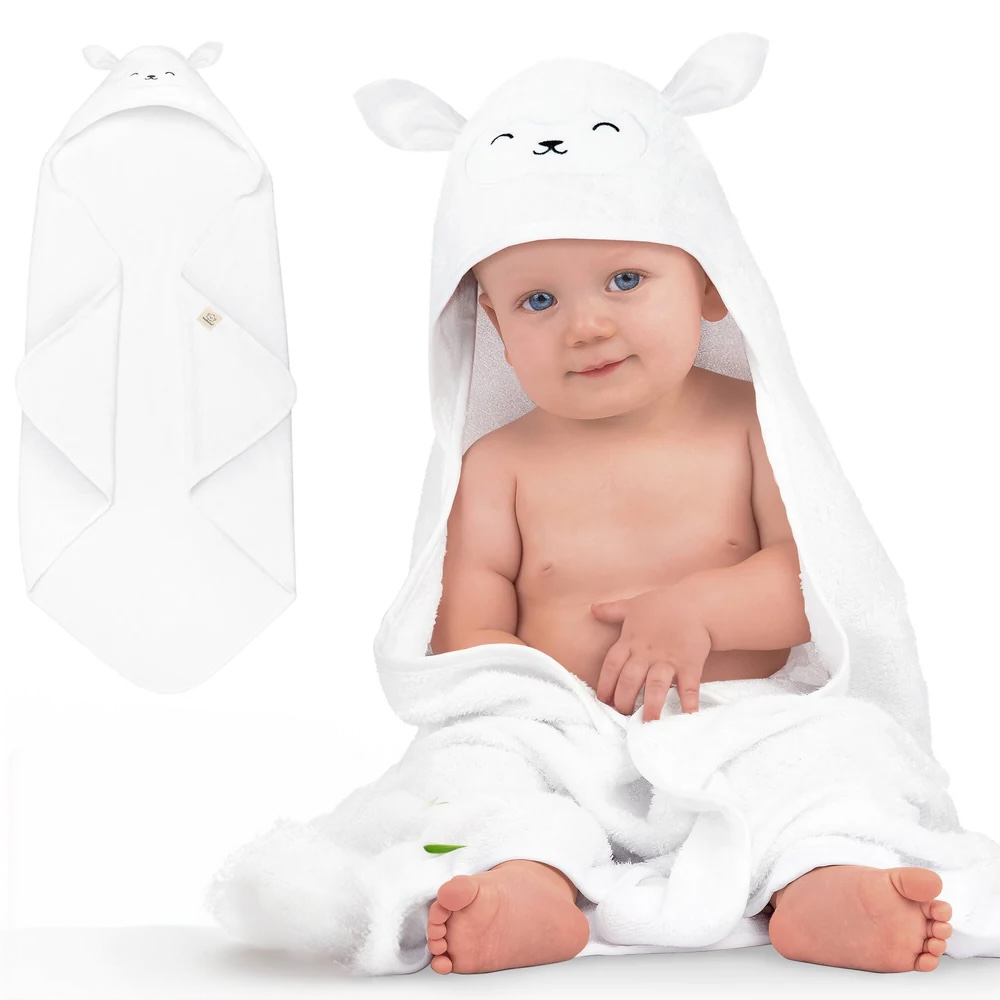 Personalized Cotton Bamboo Hooded Towel - Lamb