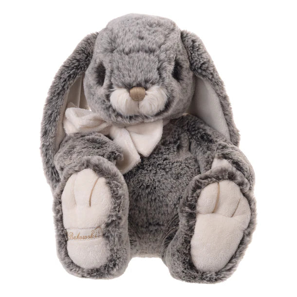 Large grey bunny in a bow tie