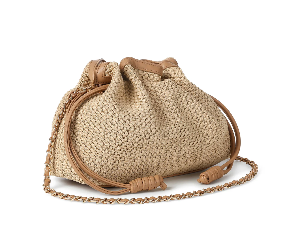 beige woven convertible crossbody bag