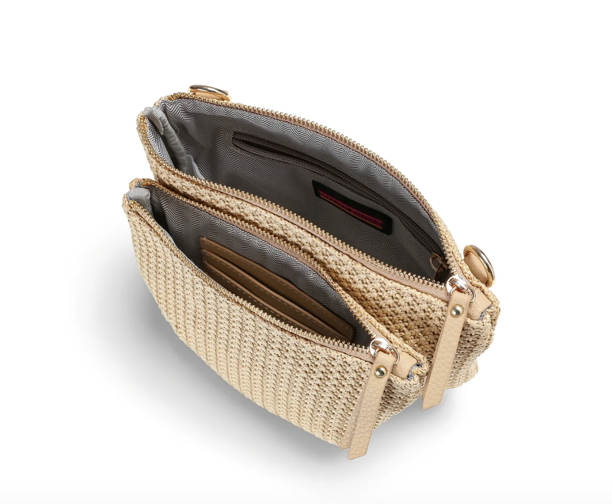 sac bandoulière convertible en raphia beige