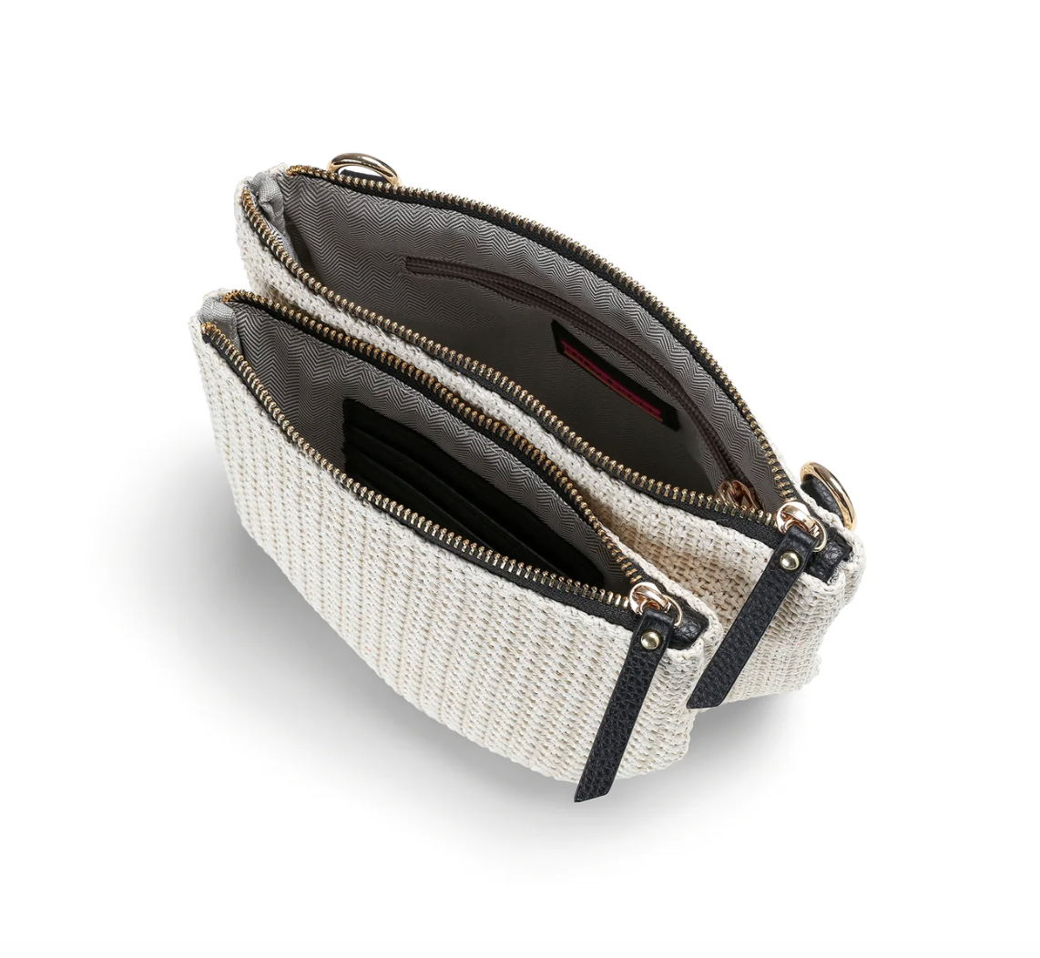 black trim raffia convertible crossbody
