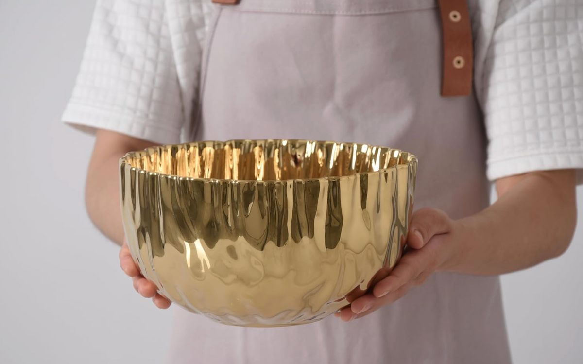 Bol moyen en porcelaine Pampa Bay Golden Salerno blanc