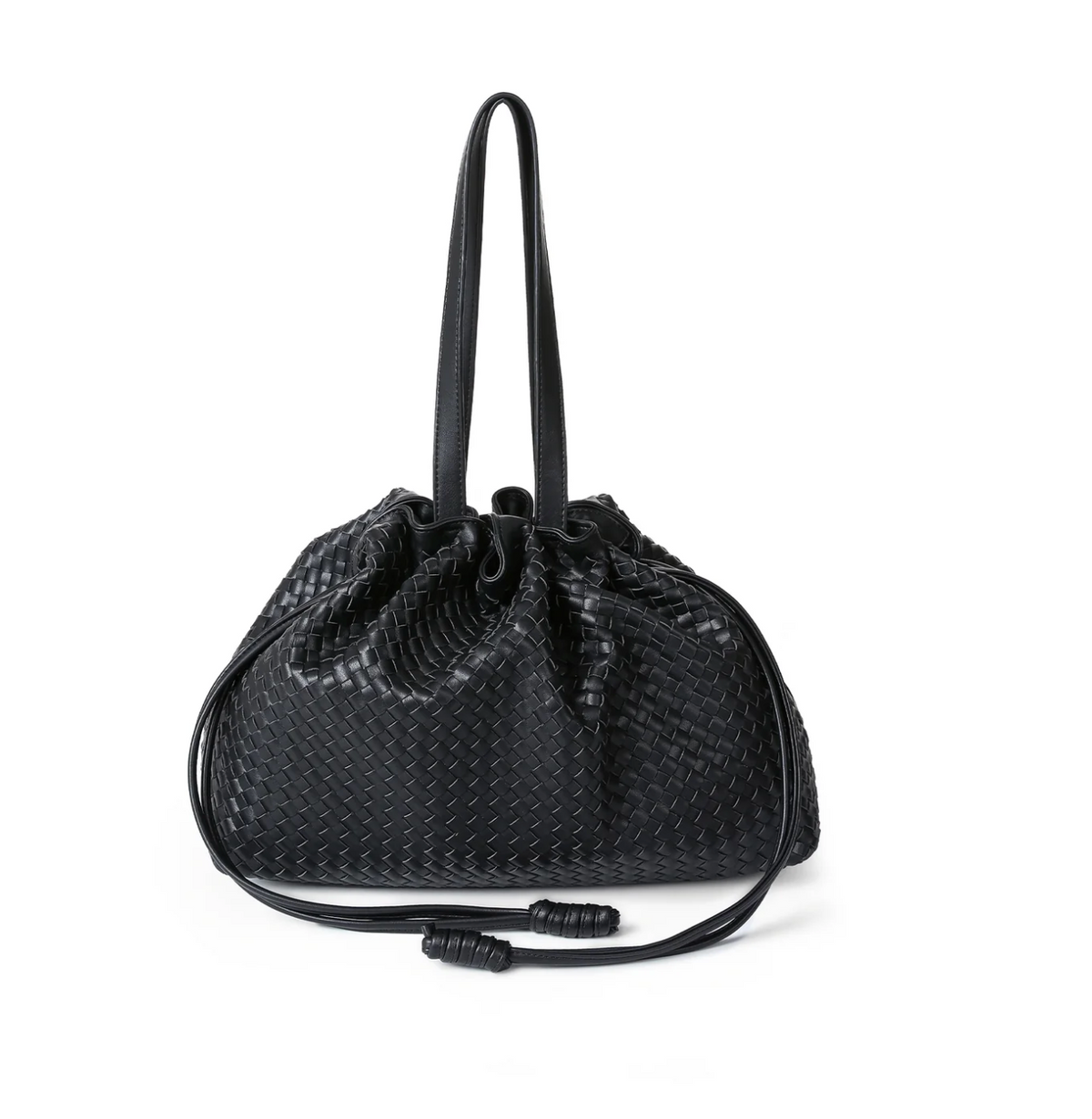 woven vegan leather tote- black