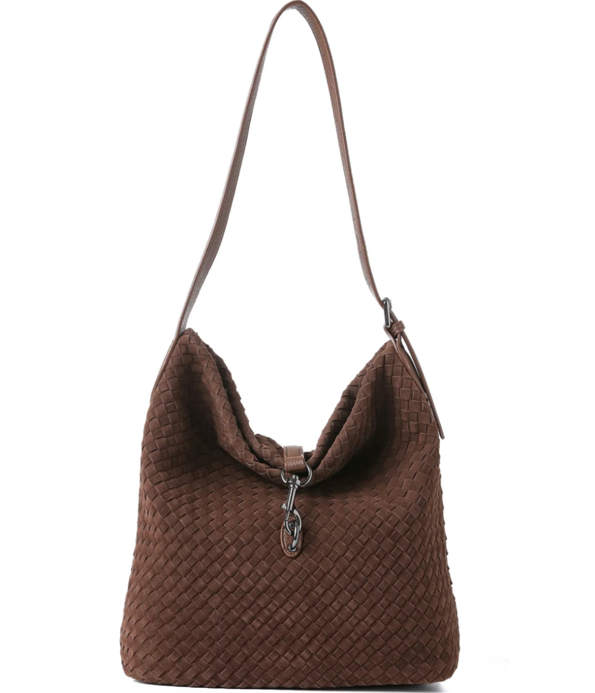 woven vegan suede shoulder bag - chocolate