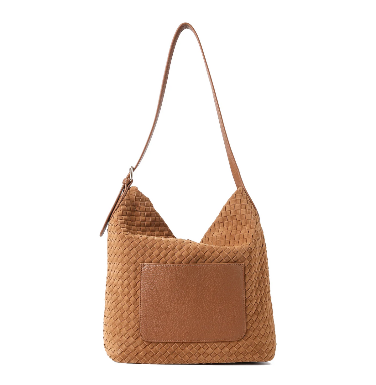 woven vegan suede shoulder bag - saddle