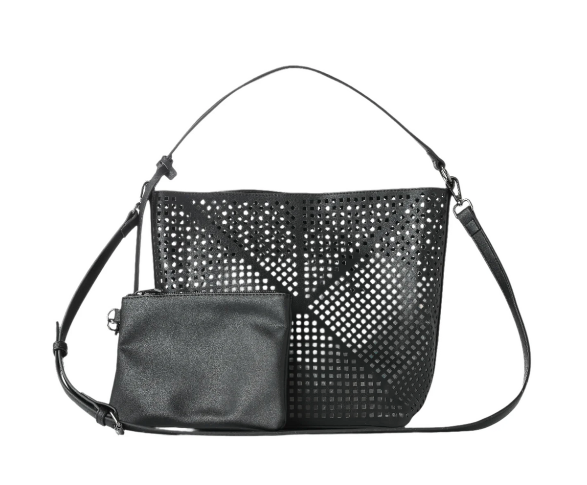 Vegan leather Laser cut bag - BLACK