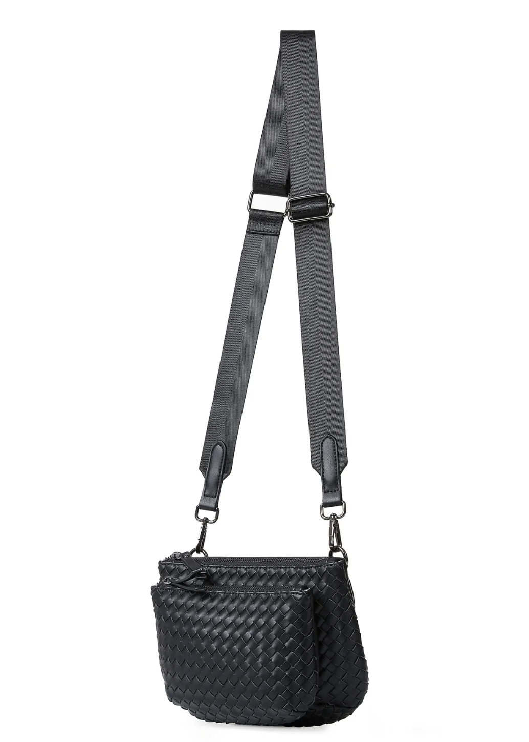 woven Vegan leather Convertible Crossbody - black
