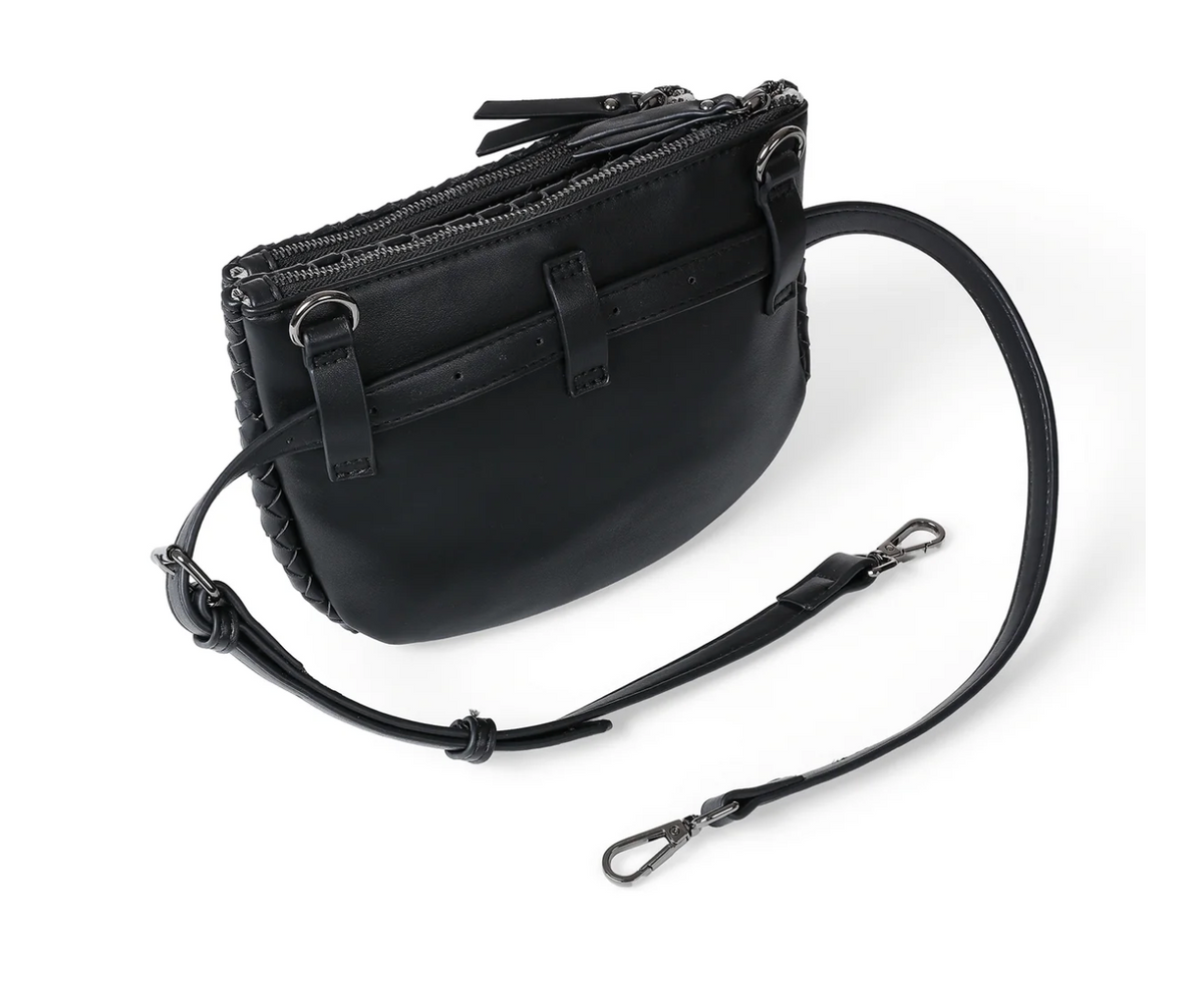 woven Vegan leather Convertible Crossbody - black