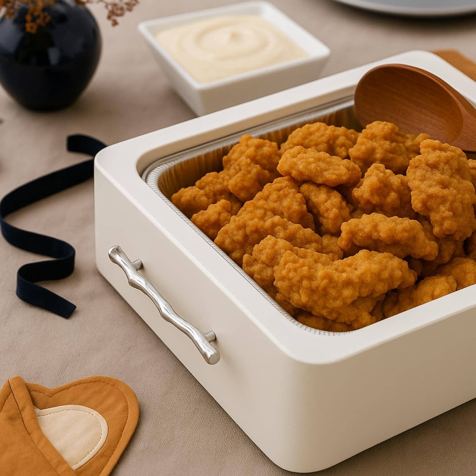 Clear Pan Server with Lid, White & Silver