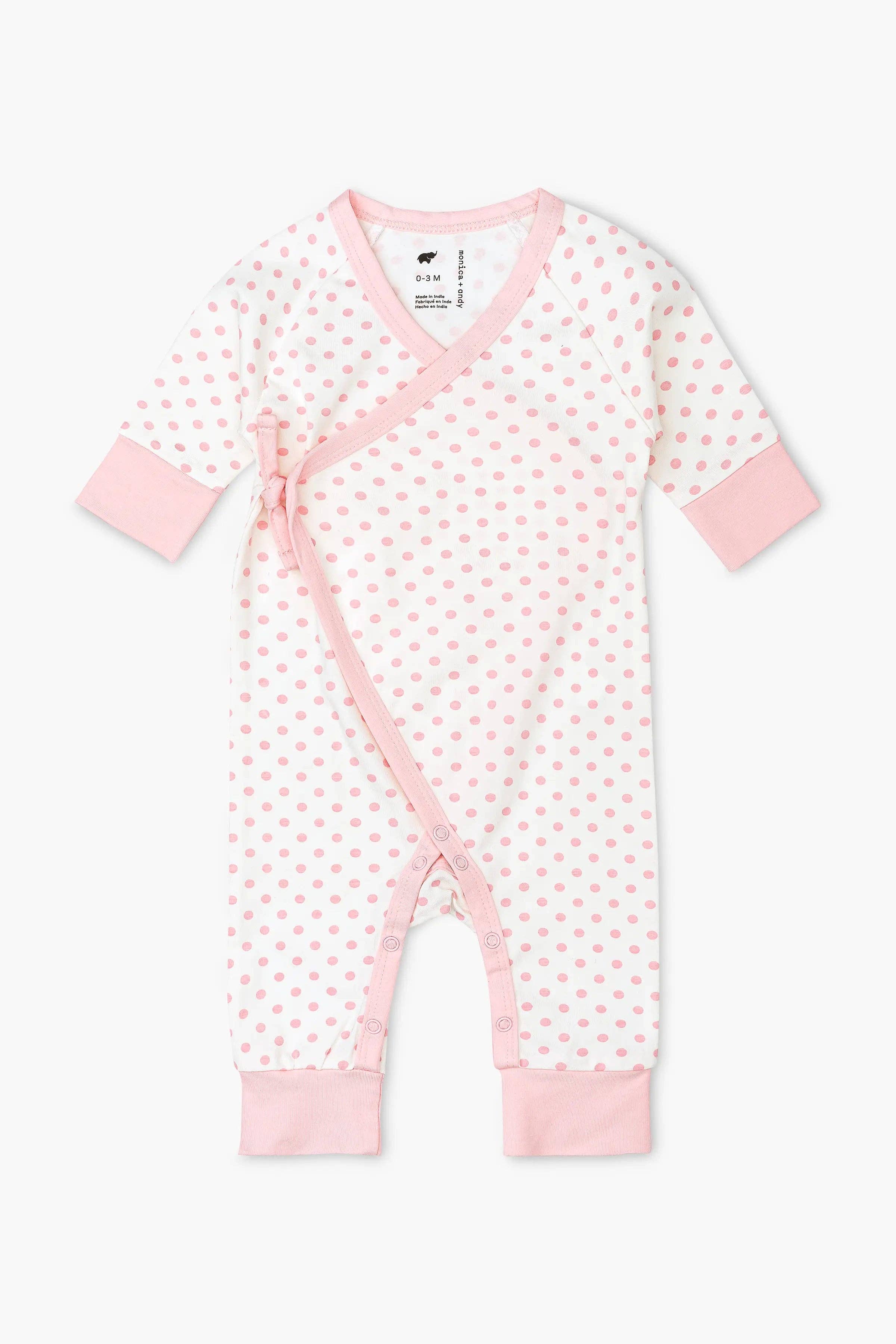 Kimono Tie One-Piece Light Pink Polka Dots