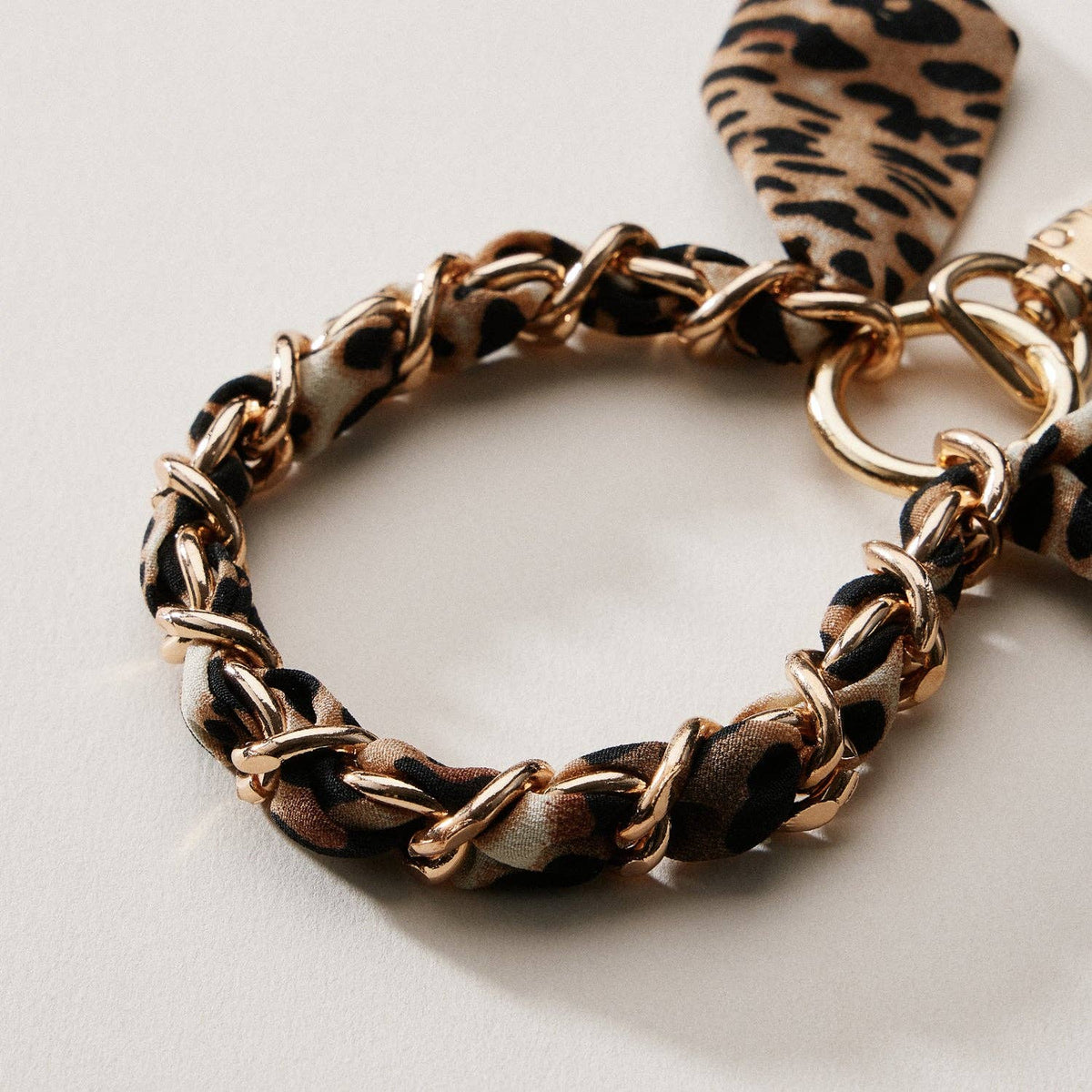 Silk Scarf Chain Wristlet Keychain – Gold Chain Leopard