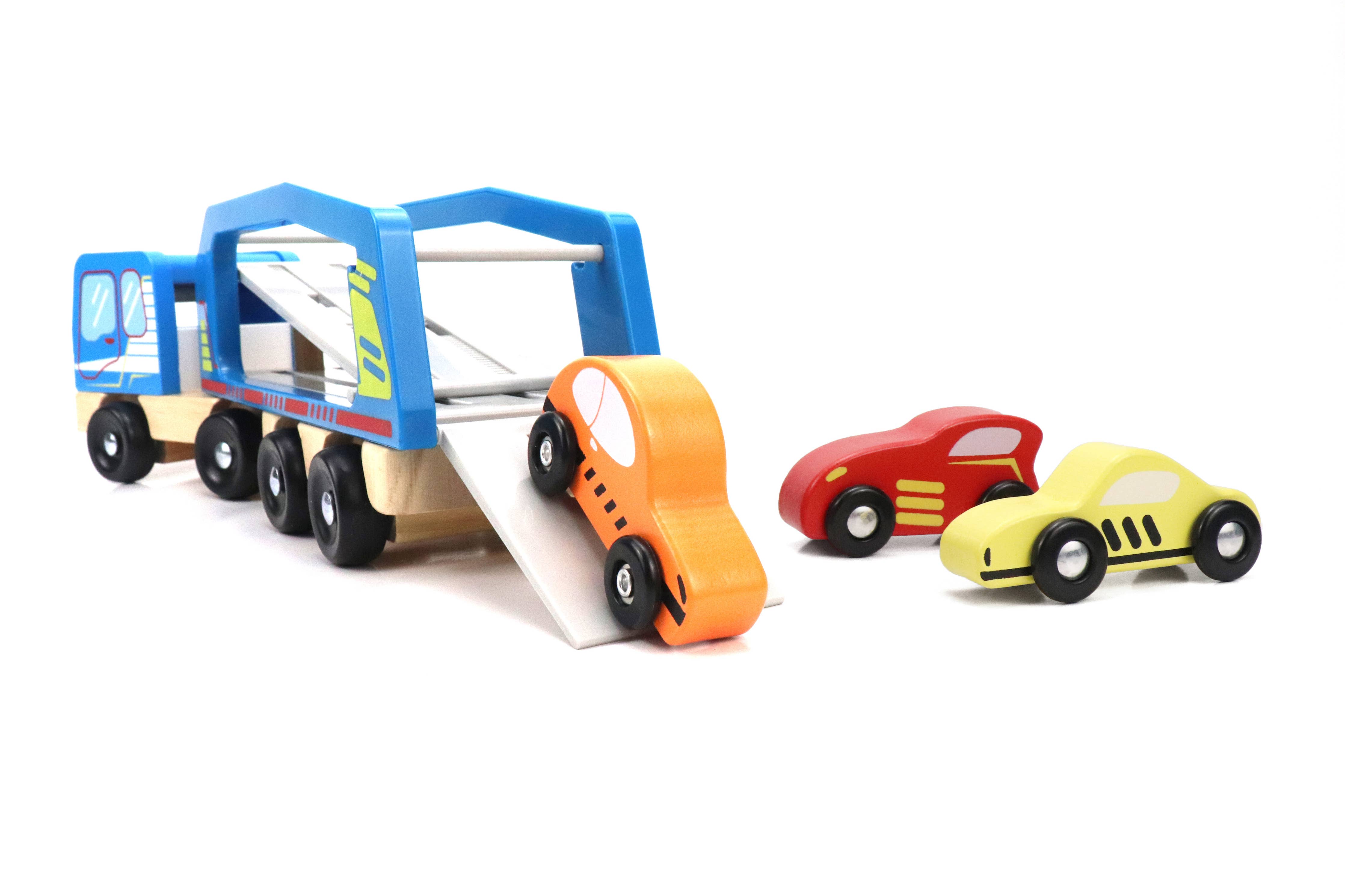 Wooden Car Carrier Set, 5-Piece Car and Truck Set