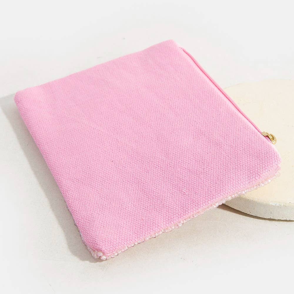 Pearl Heart Seed Beaded Coin Purse