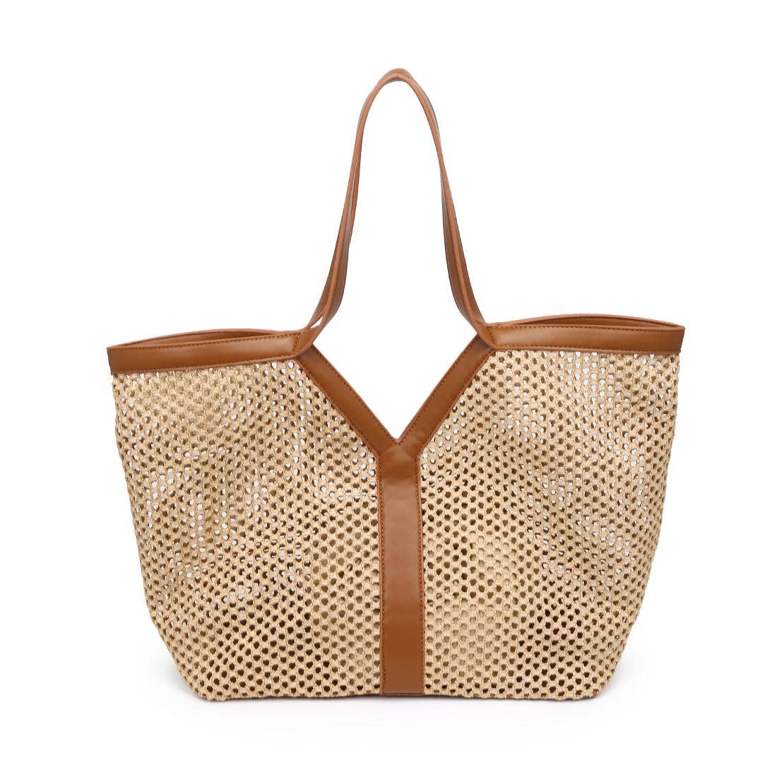 Large straw woven v-panel Tote