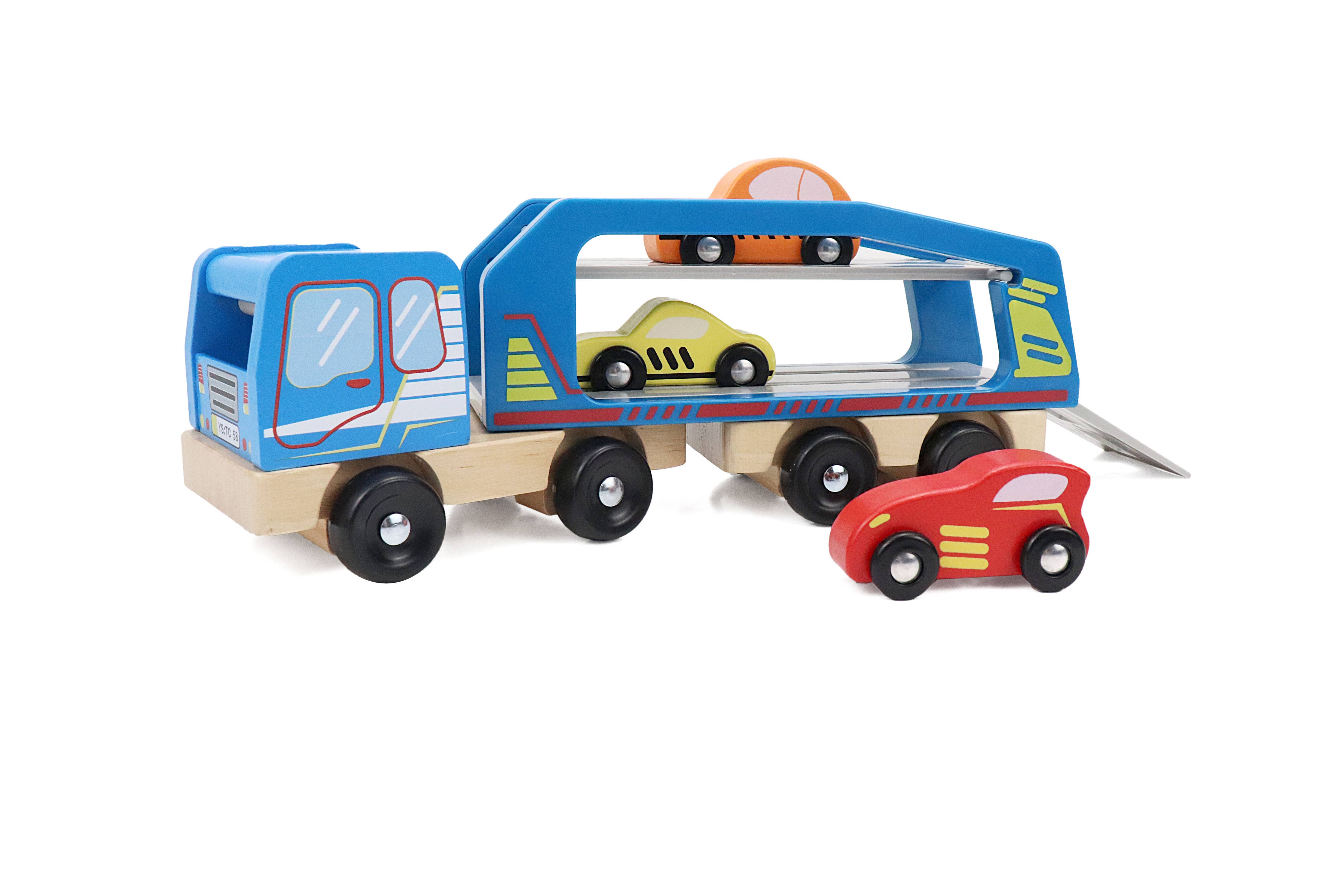 Wooden Car Carrier Set, 5-Piece Car and Truck Set