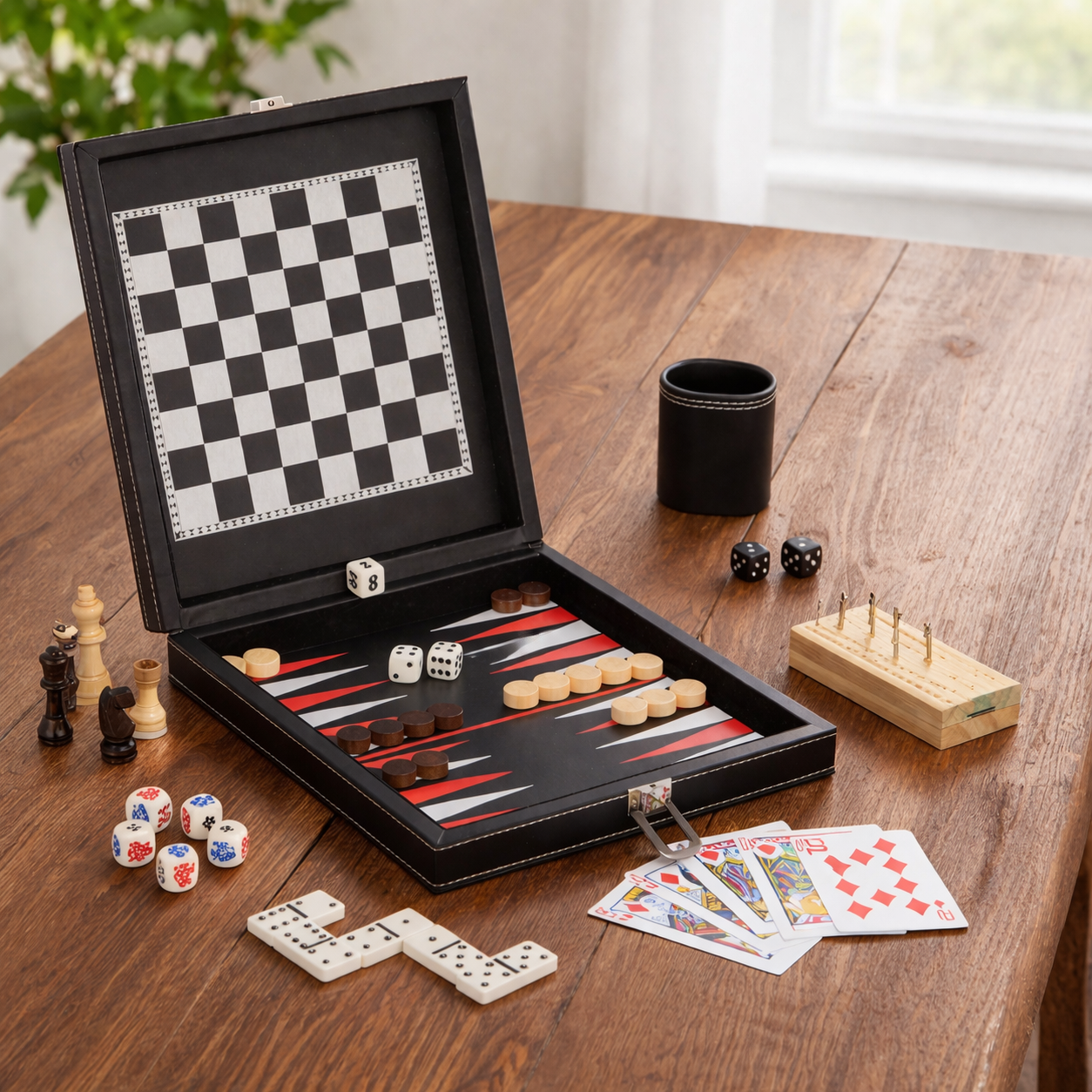 Black Leatherette 5 in 1 Game Set