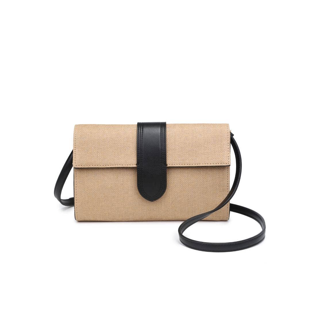 Straw vegan Crossbody bag: Natural Black