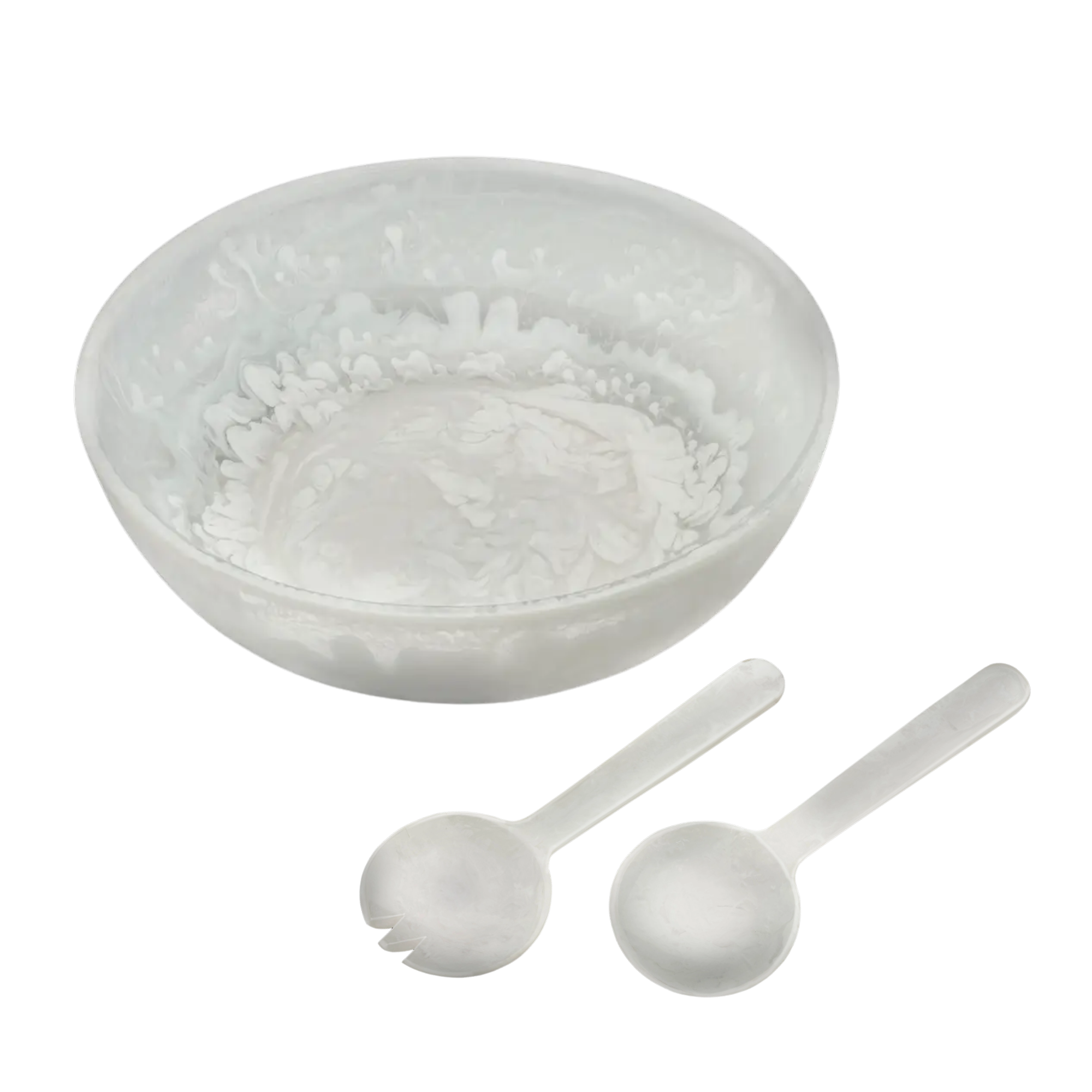 White Swirl Acrylic Bowl with Salad Servers