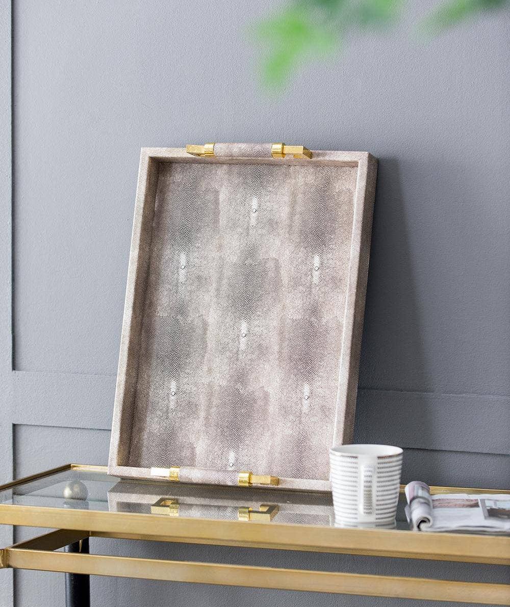Grey Decorative faux leather Tray