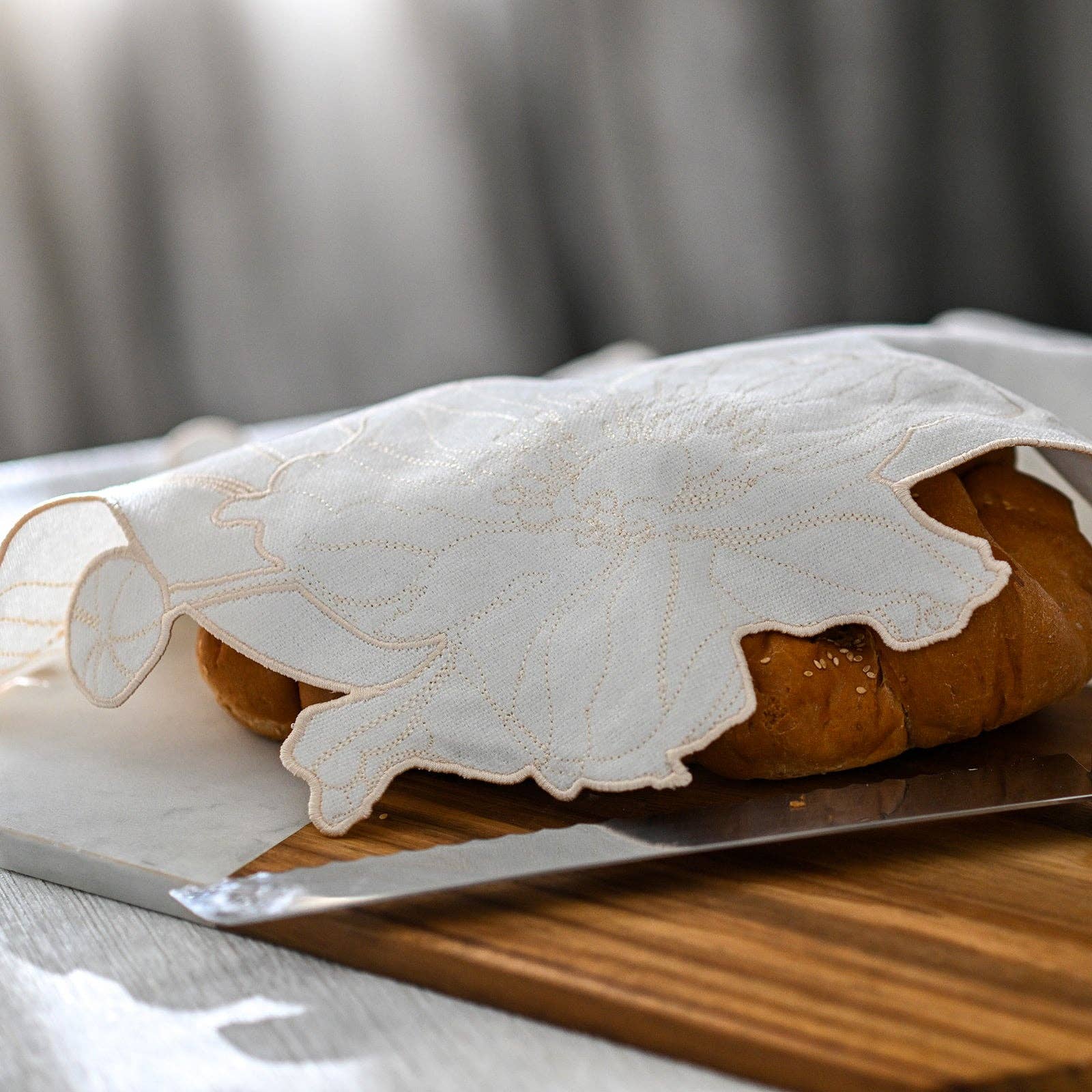 Ivory Flower Embroidered Challah Cover